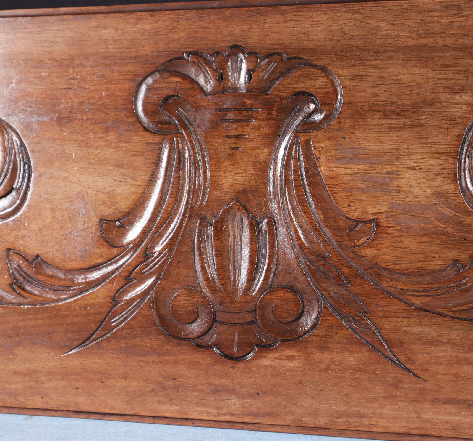 45" Wide Antique French Solid Walnut Wood Panel/Crest Pediment w/Carvings