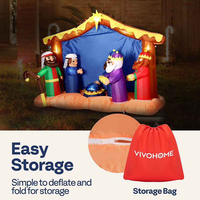 8FT Christmas Inflatable Nativity Scene Outdoor Led Lighted Lawn Yard Decoration