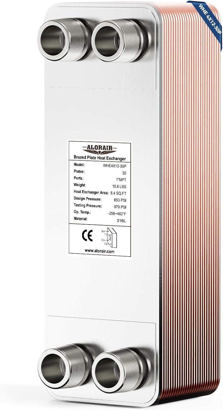 ALORAIR Brazed 10-40 Plate Heat Exchanger 4"x12" 316L St. Steel Water to Water