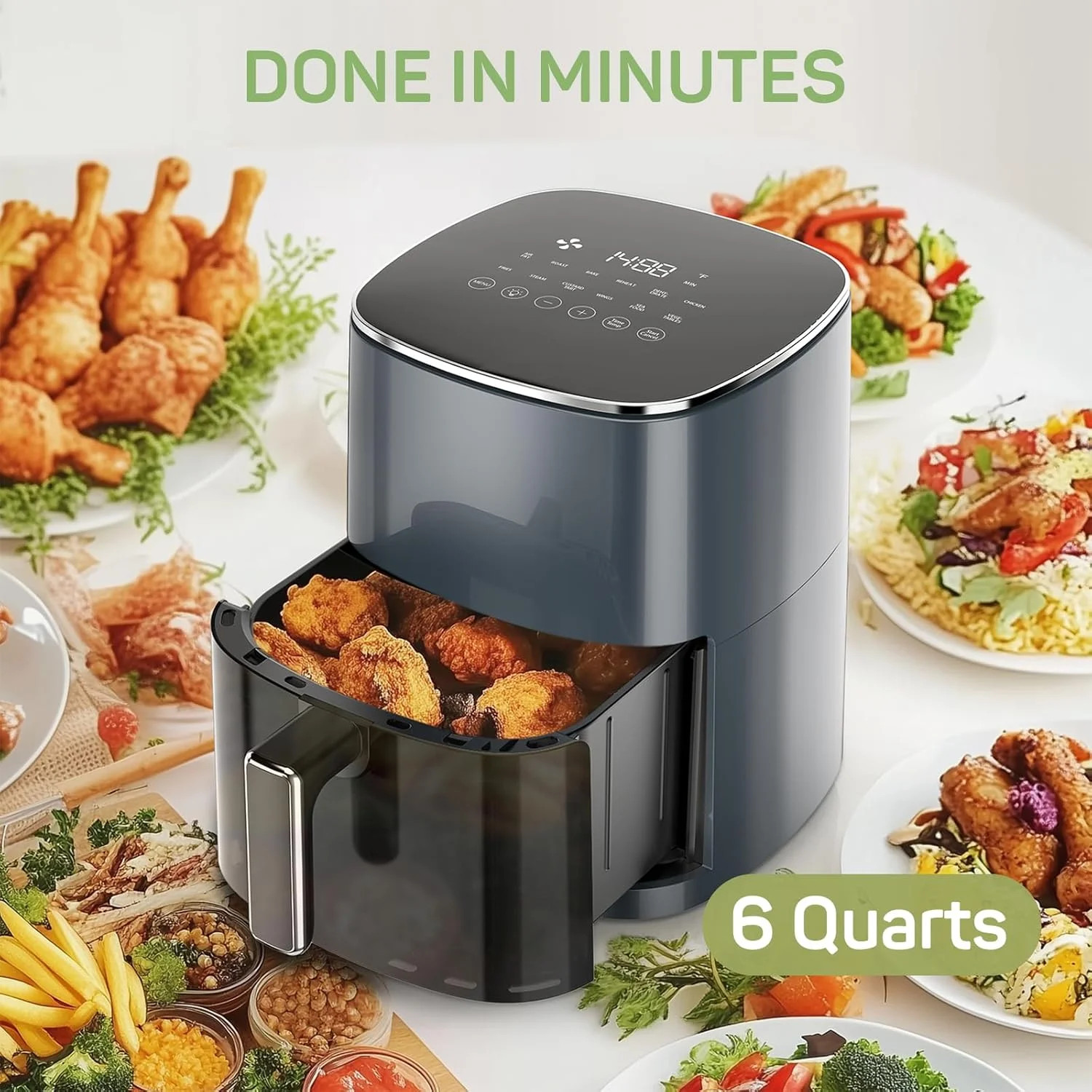 Air Fryer, 6-Quart Smart Air Fryer, 12-in-1 Functions - Air Fry, Roast, Reheat,