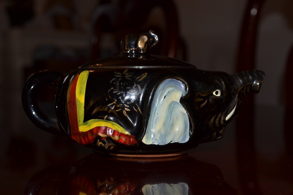 Vintage Redware Pottery Elephant 4 Piece Tea Set