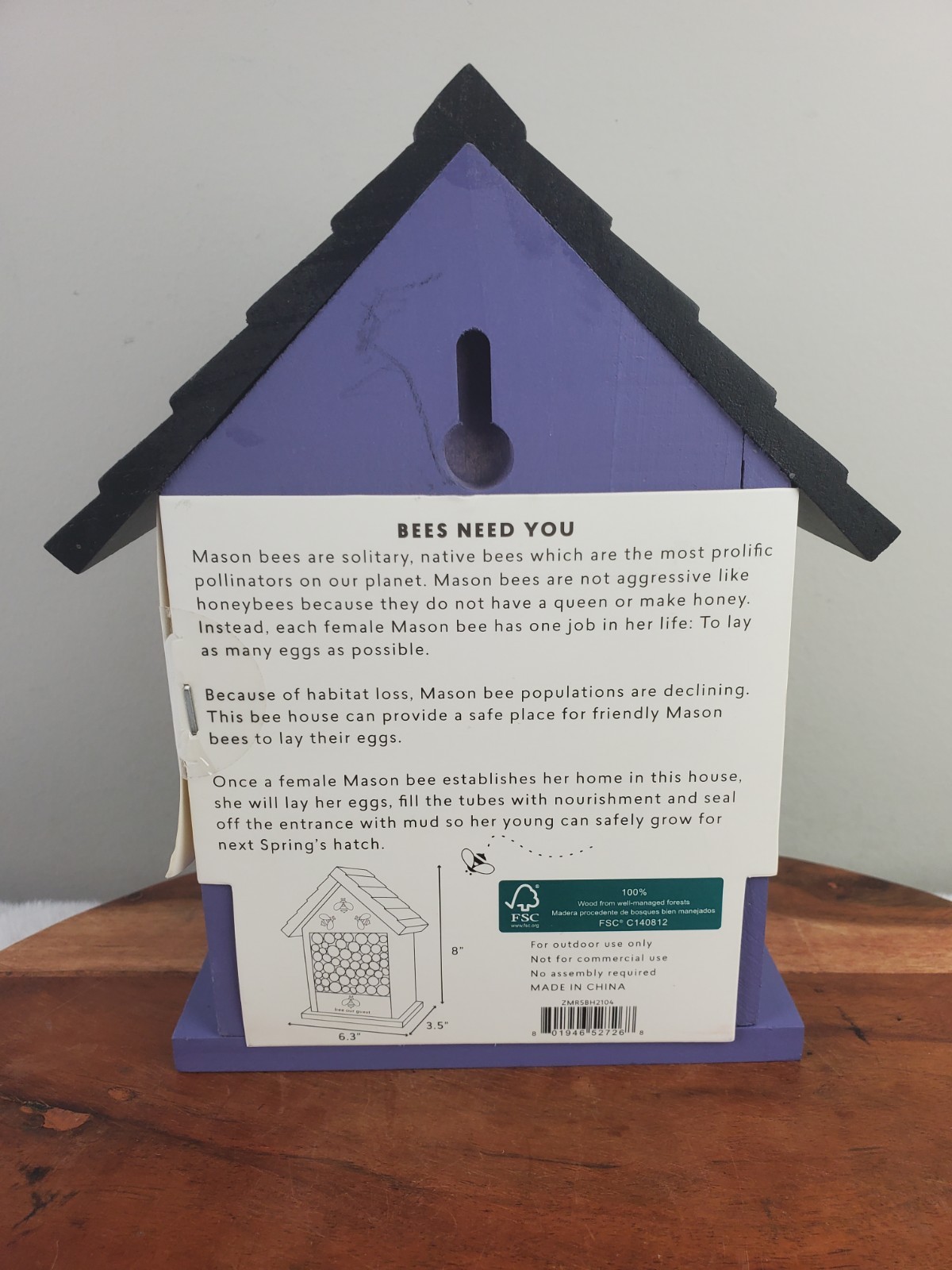 BAMBECO 8" Tower Bee House Purple Wall-Hanging - New