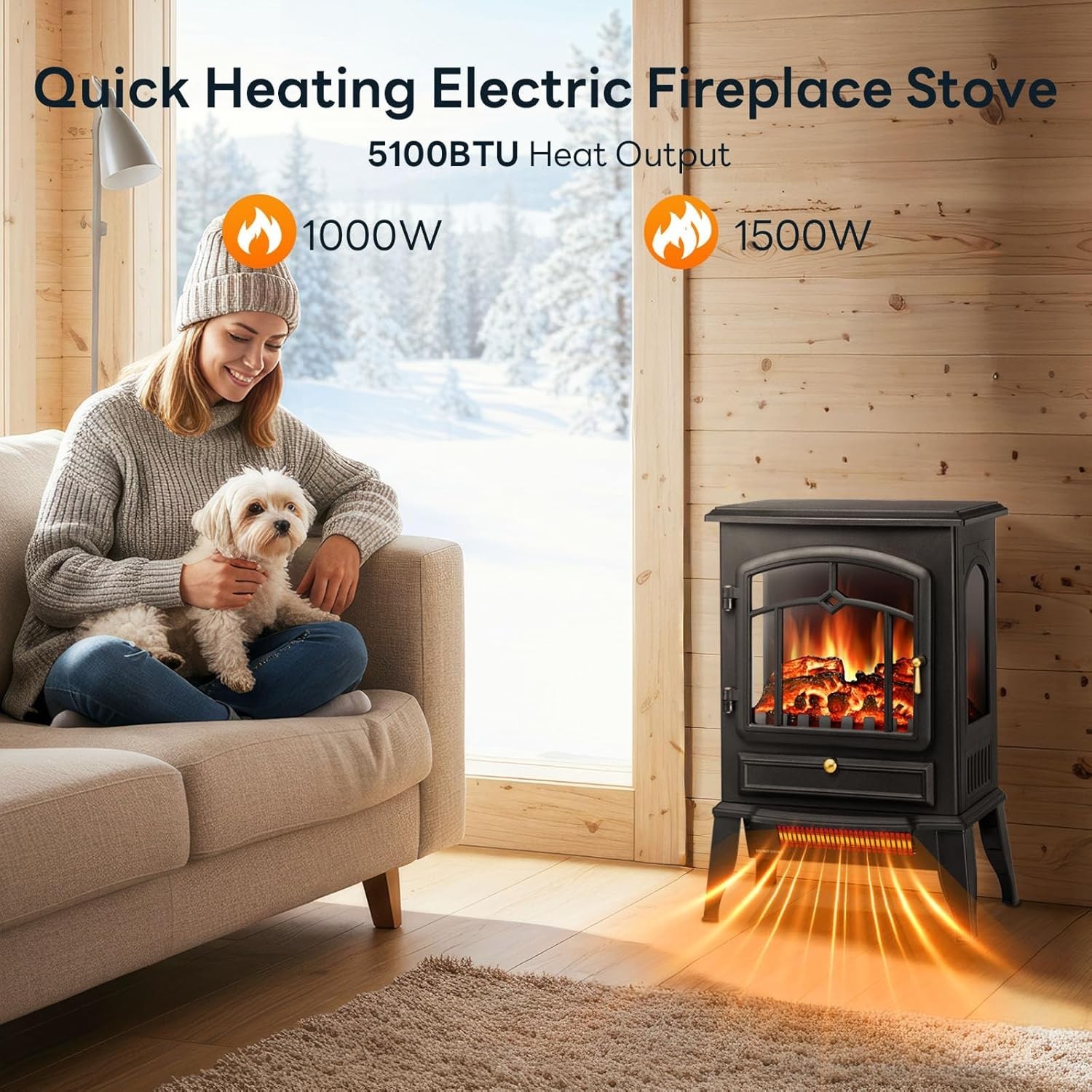 Electric Fireplace Stove 5100 BTU Heating Electric Fireplace Heater 1500W 22in