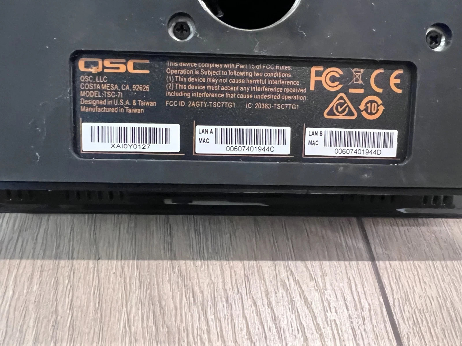 QSC TSC-7t-BK Tabletop Touch screen Dialer/Controller FG-117012-01 BLACK