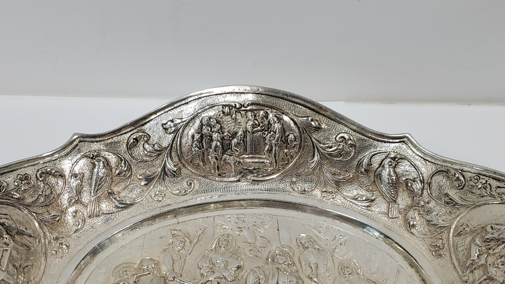Antique Dutch Hallmarked 833 Silver Embossed Dish