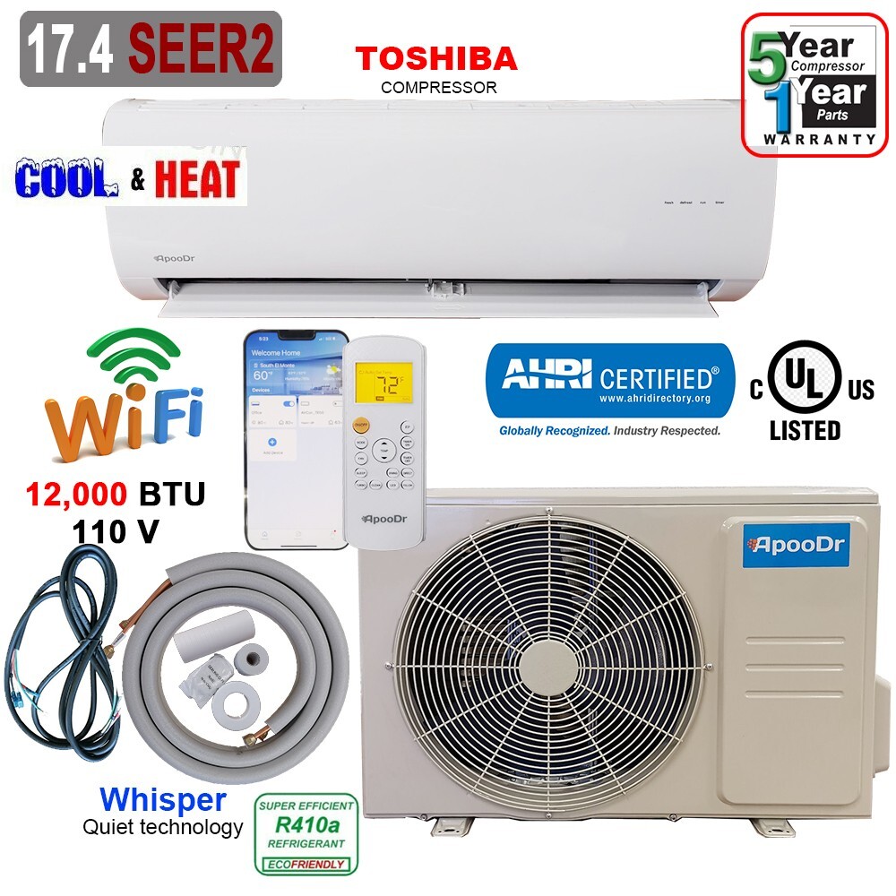 12000 BTU Mini Split 17.4 SEER2 INVERTER Air Conditioner Heat Pump 110V WiFi