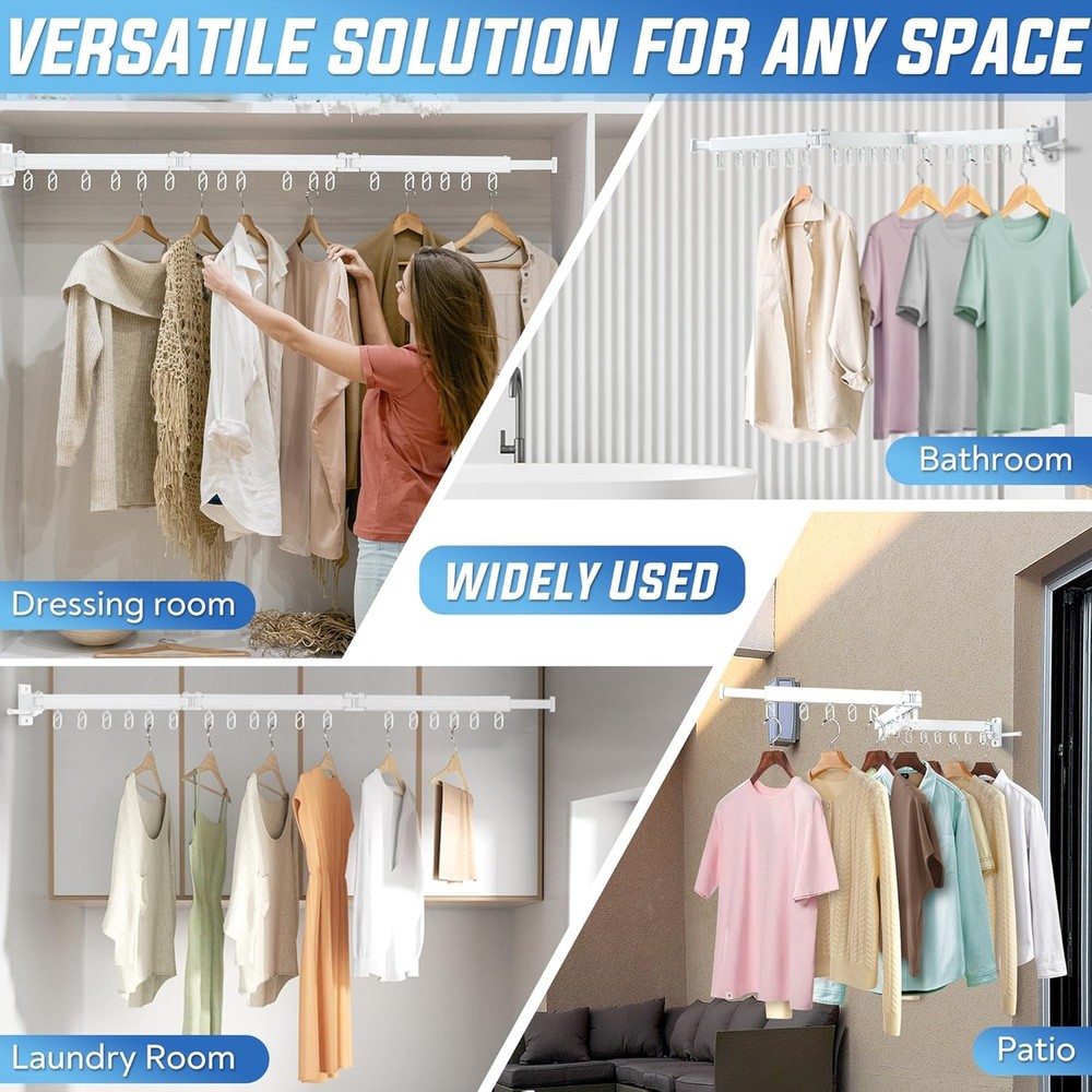 Clothes Drying Rack Wall Mounted Foldable, Retractable & Collapsible(Tri-Fold) S