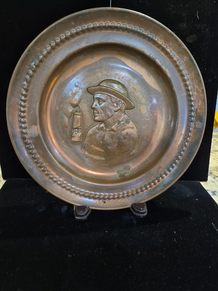 Antique Copper Plate☆Miner Signed E. Havard 10 1/2"
