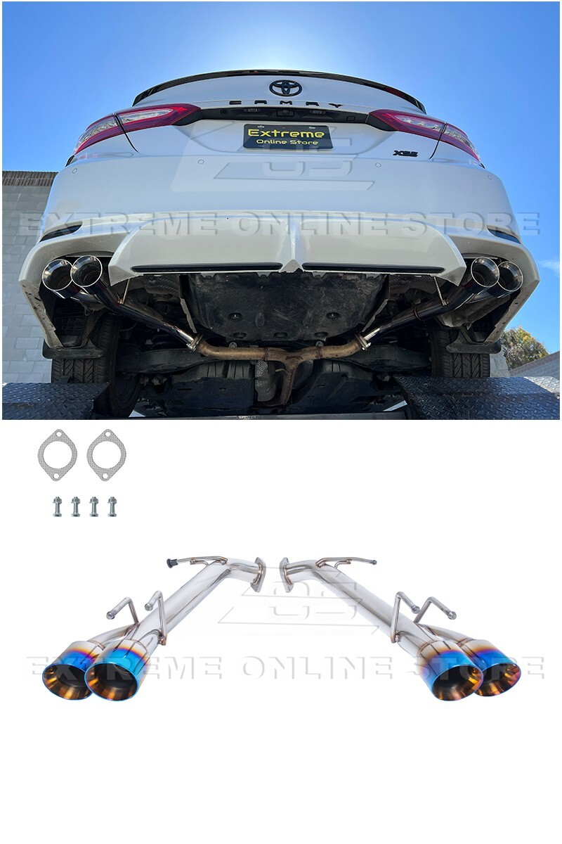For 18-24 Toyota Camry T-304 Muffler Delete Quad Burnt Tips Axle Back Exhaust