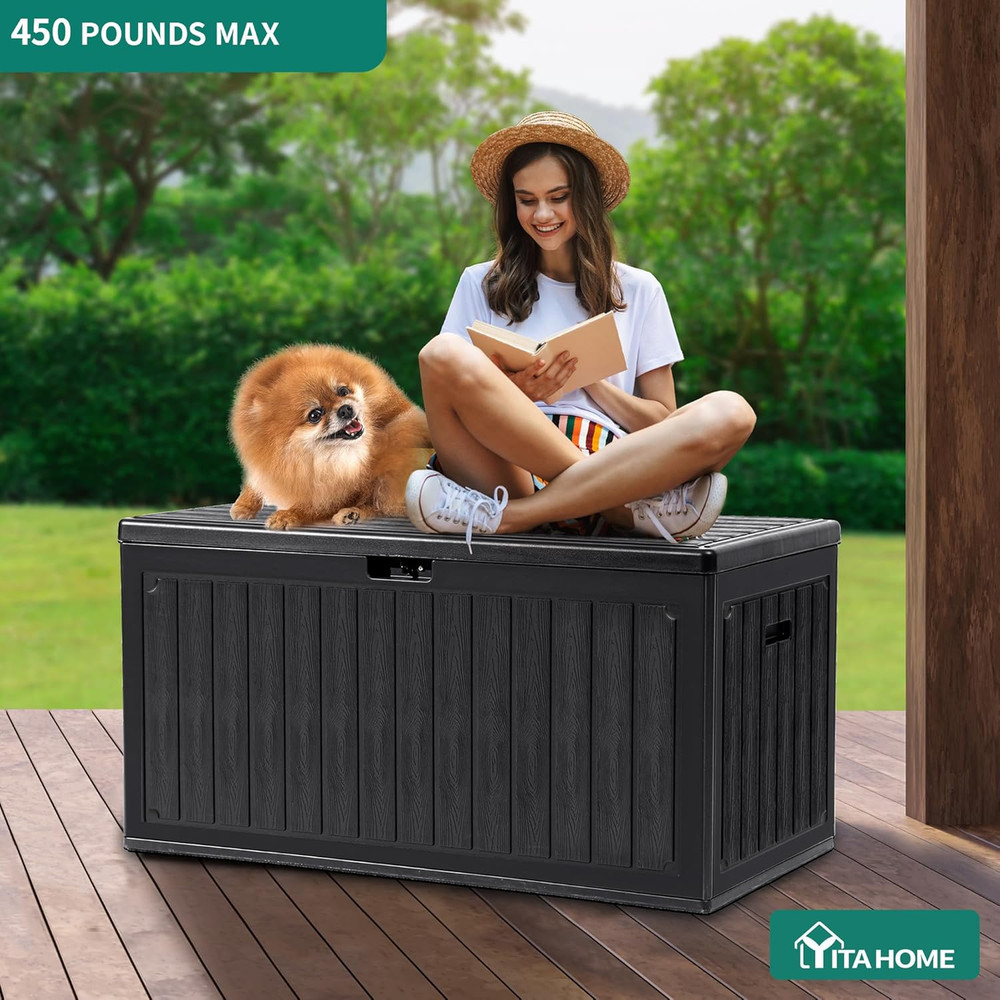 90 Gallon Large Deck Box, Double-Wall Resin Outdoor Storage Boxes, Deck Storage