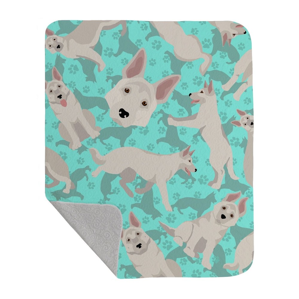 White German Shepherd Quilted Blanket 50x60 Artwork Pattern Quilted Throw