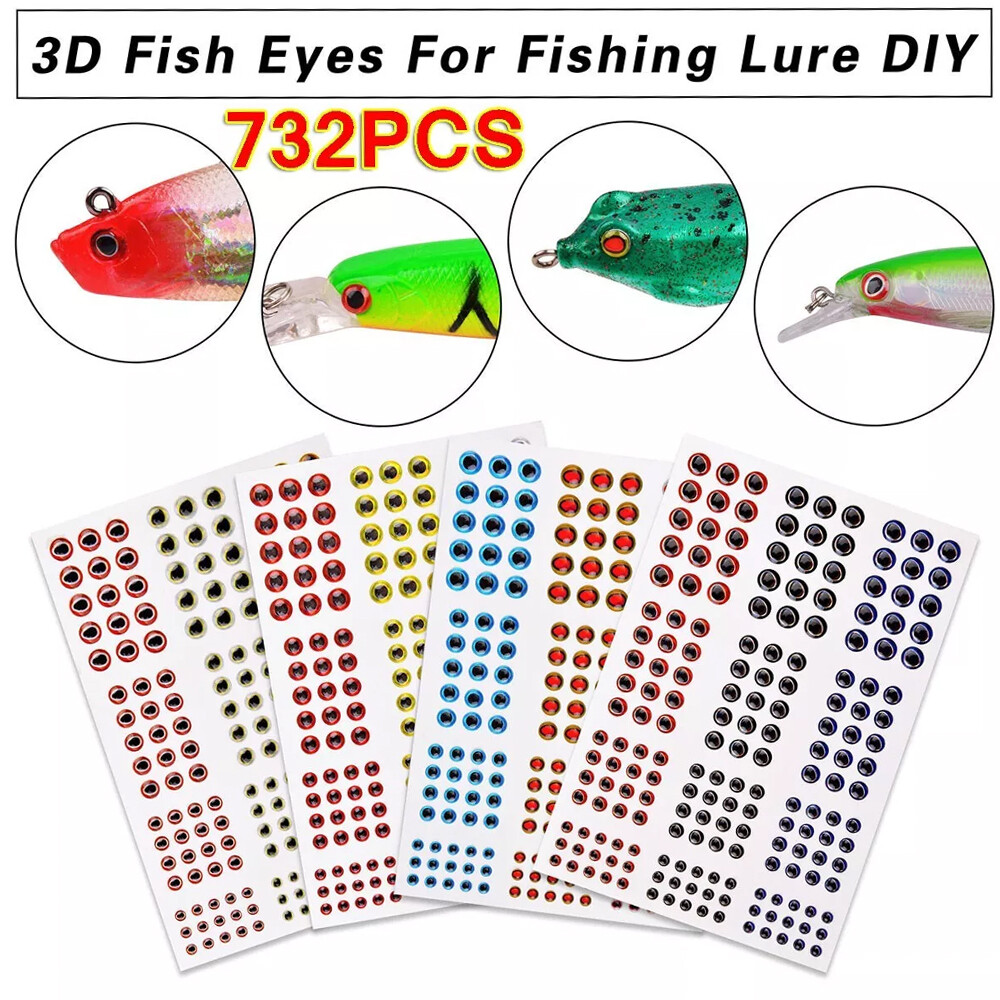 732Pcs Fishing Lure Eyes 3mm-4mm-5mm-6mm 3D Holographic Eyes Fly Tying Jig Craft