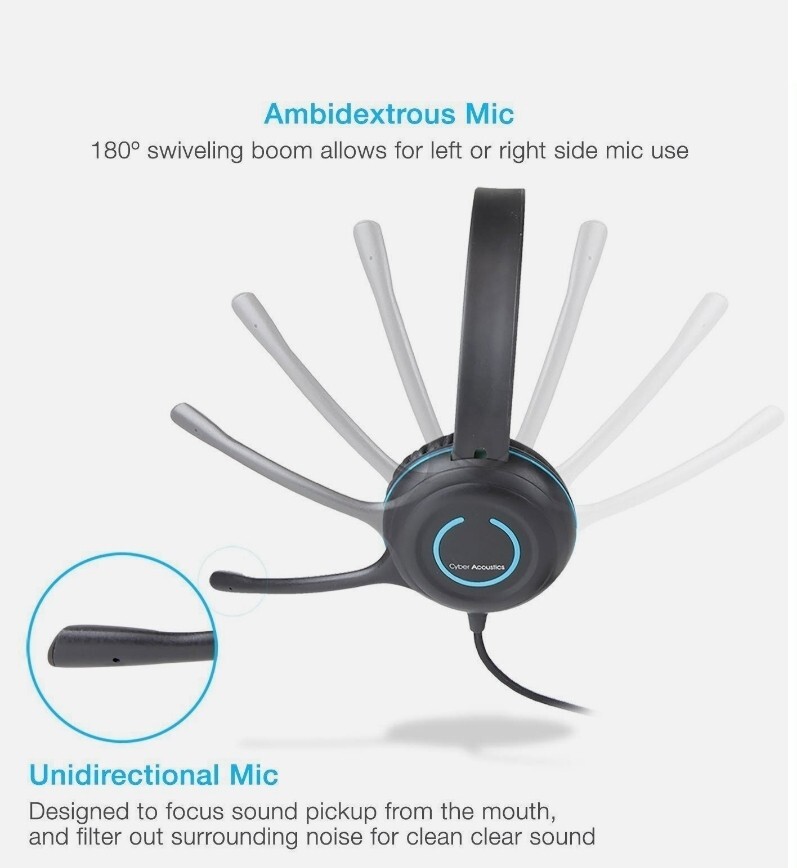 Cyber Acoustics TuffCord Headset with Inline Volume Control & Braided Cable Mic