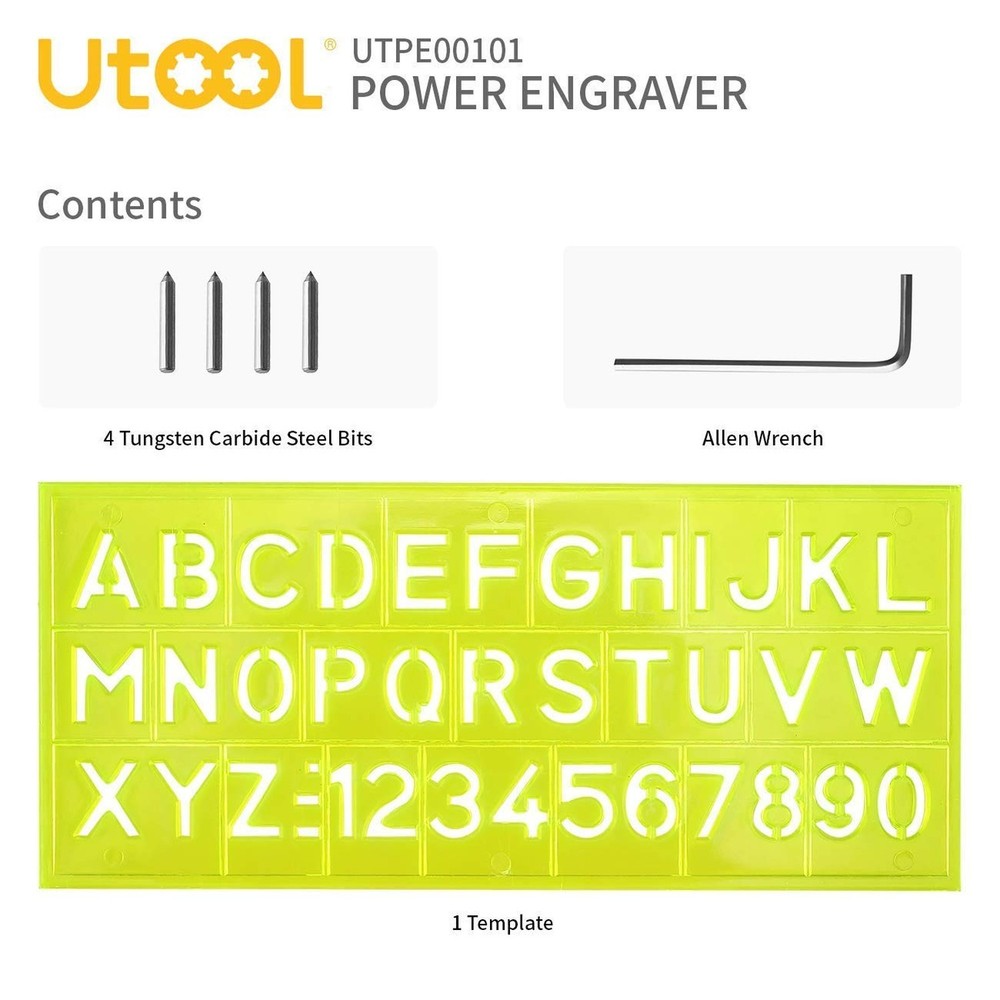 UTOOL Engraver Pen with Letter/Number Stencil, 24W Handheld Etching Tool for ...