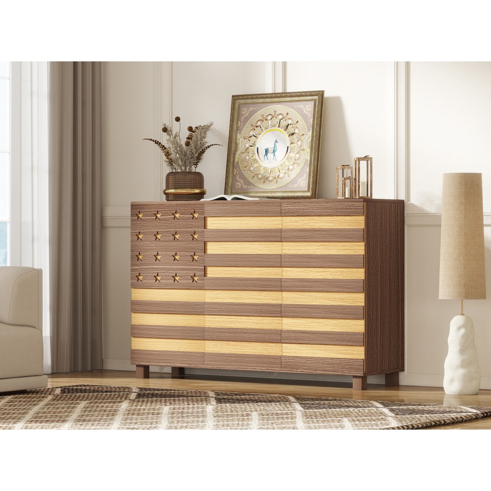 Brown 55" Buffet Sideboard Cabinet,2 Drawers, 3 Doors, Adjustable Shelf