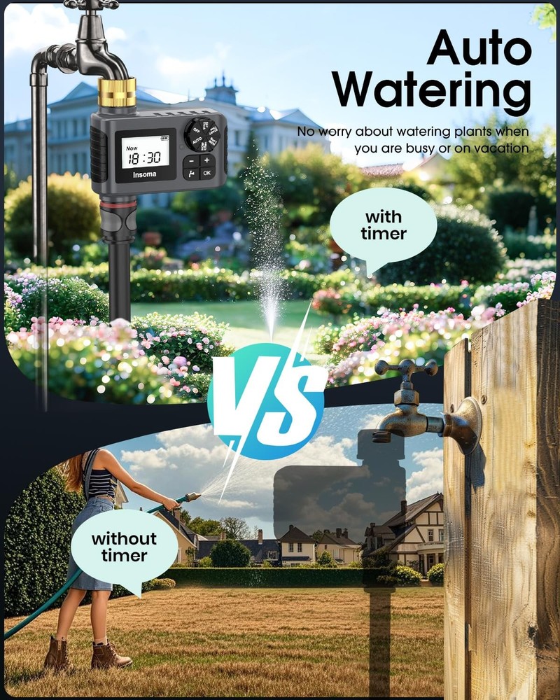 2Pack Garden Hose Water Timer with Rain Delay & Manual Drip Irrigation