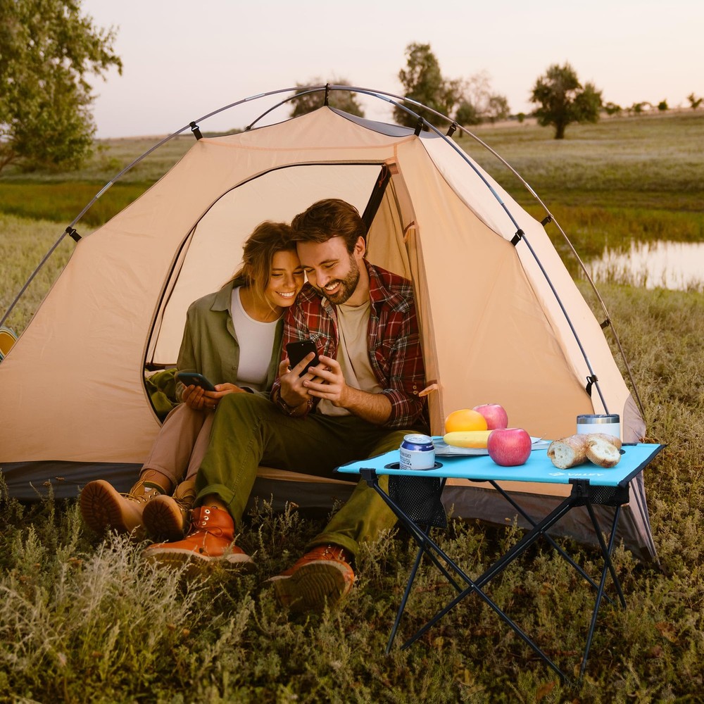 VILLEY Folding Camping Table, Lightweight Portable Beach Table with 2 Cup Holder