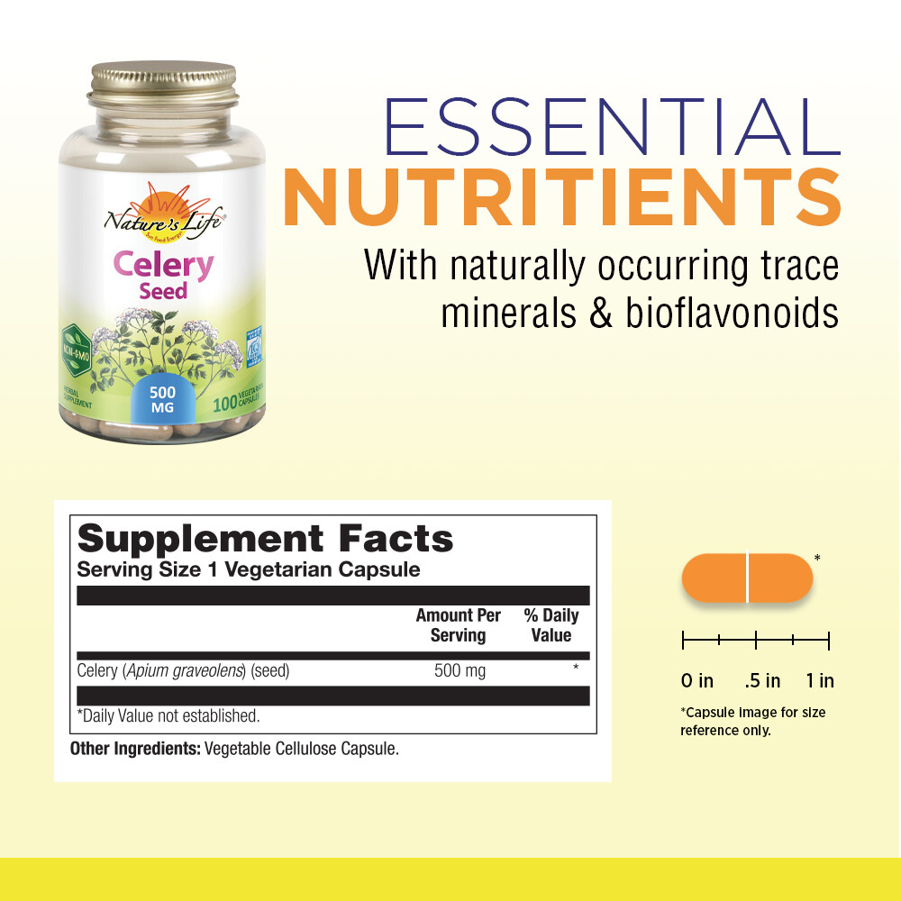 Natures Life Celery Seed 500 mg, 100ct, 100 Serv.