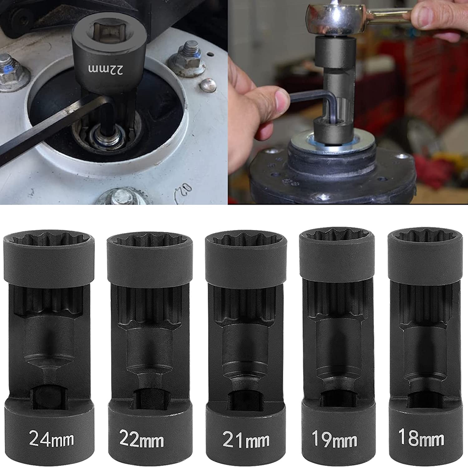 1/2" Drive Suspension Shock Tool Strut Nut Socket Set 18mm 19mm 21mm 22mm 24mm