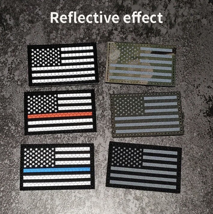 Reflective IR Thin Blue Line USA Flag Patch Hook And Loop Police Law Enforcement