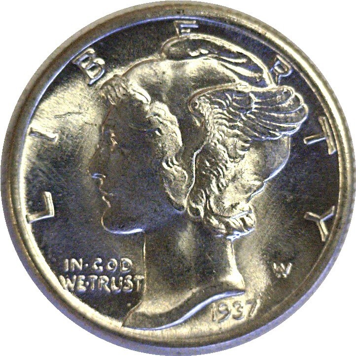 1937 10C Mercury Dime Silver Uncirculated