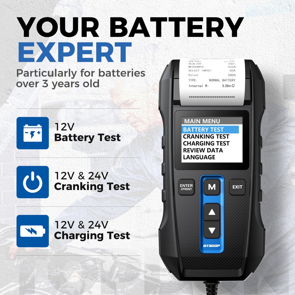 BT300P Battery Tester Compatible with Multiple Battery Types One-click printing