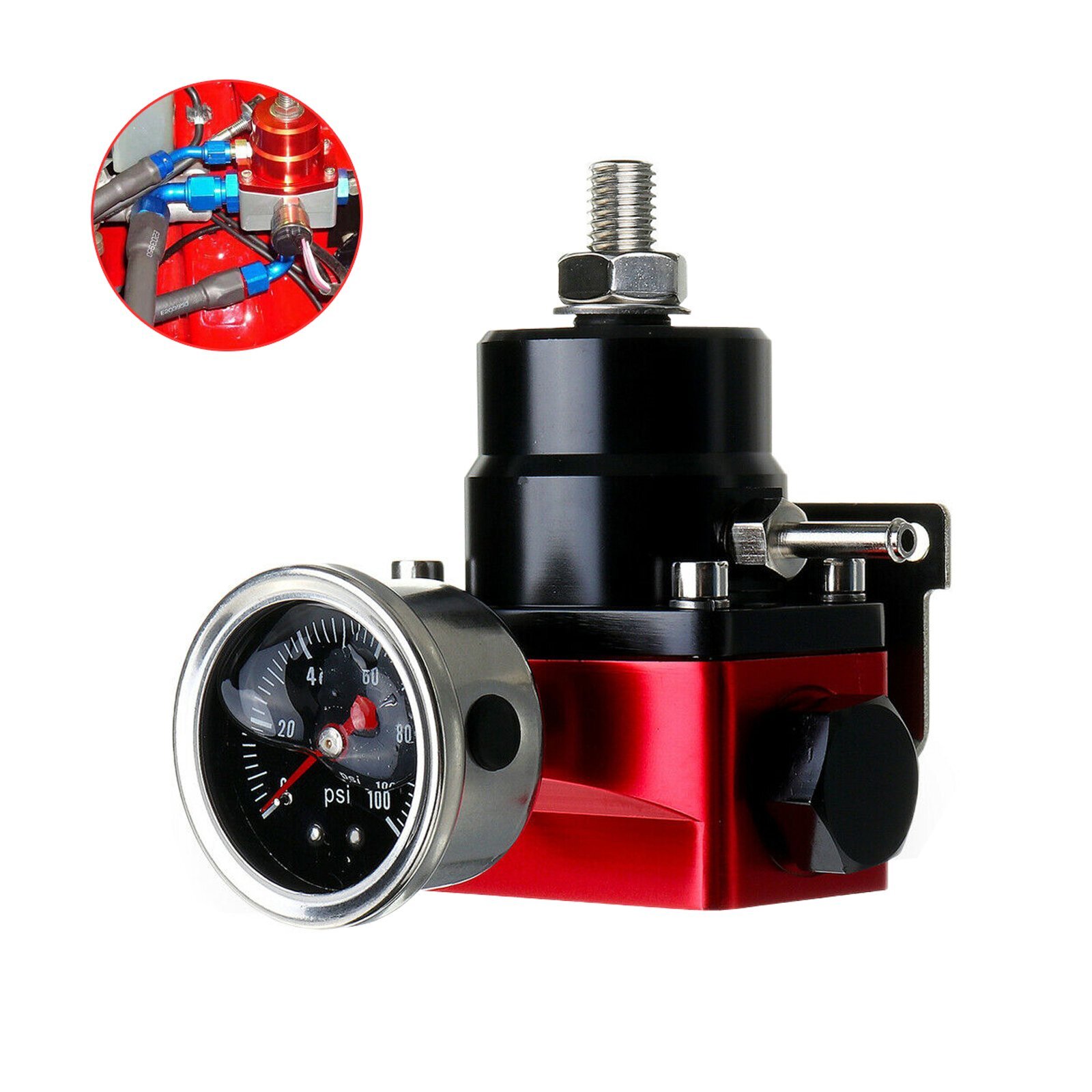 Universal Adjustable Fuel Pressure Regulator Kit 100psi Gauge AN6 Fitting