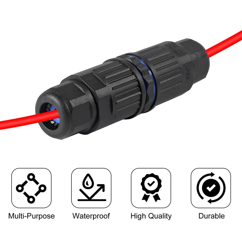 3Pcs Waterproof Cable Connector 3Pin Wire Connector 3 Way Inline Wire Connect...