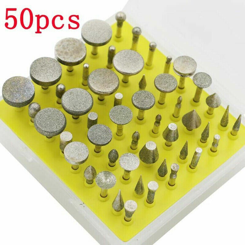 Diamond Coated Grinding Grinder Head Glass Burr Bits for Rotary Tools 50Pcs/Set