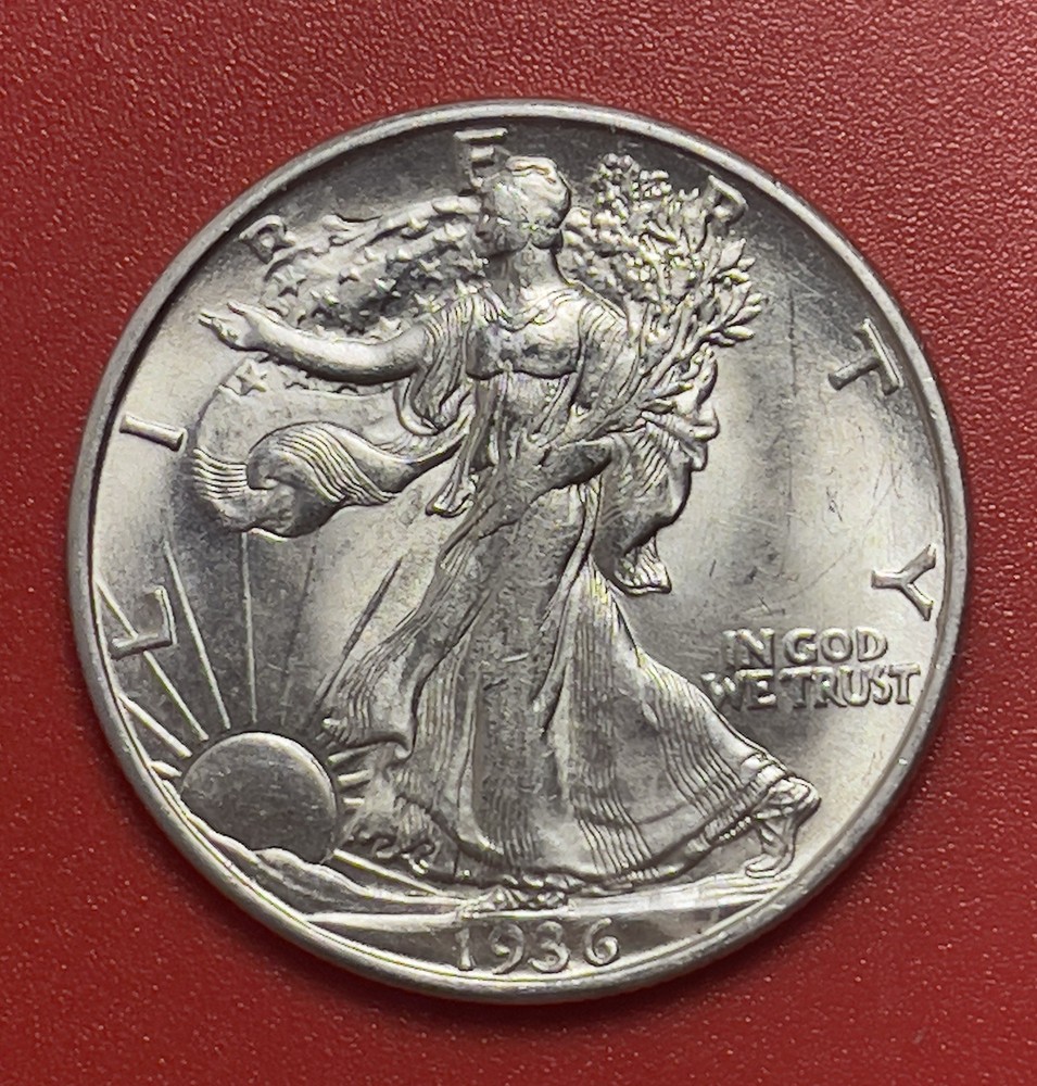 1936 D Walking Liberty Silver Half Dollar, Choice Uncirculated.