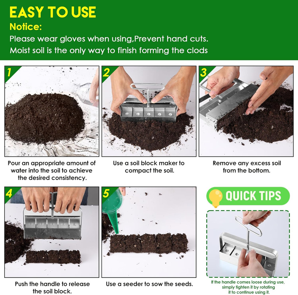 1 Pack Upgrade Soil Block Maker Hand Held, Manual Blocking Tool for Seed Startin