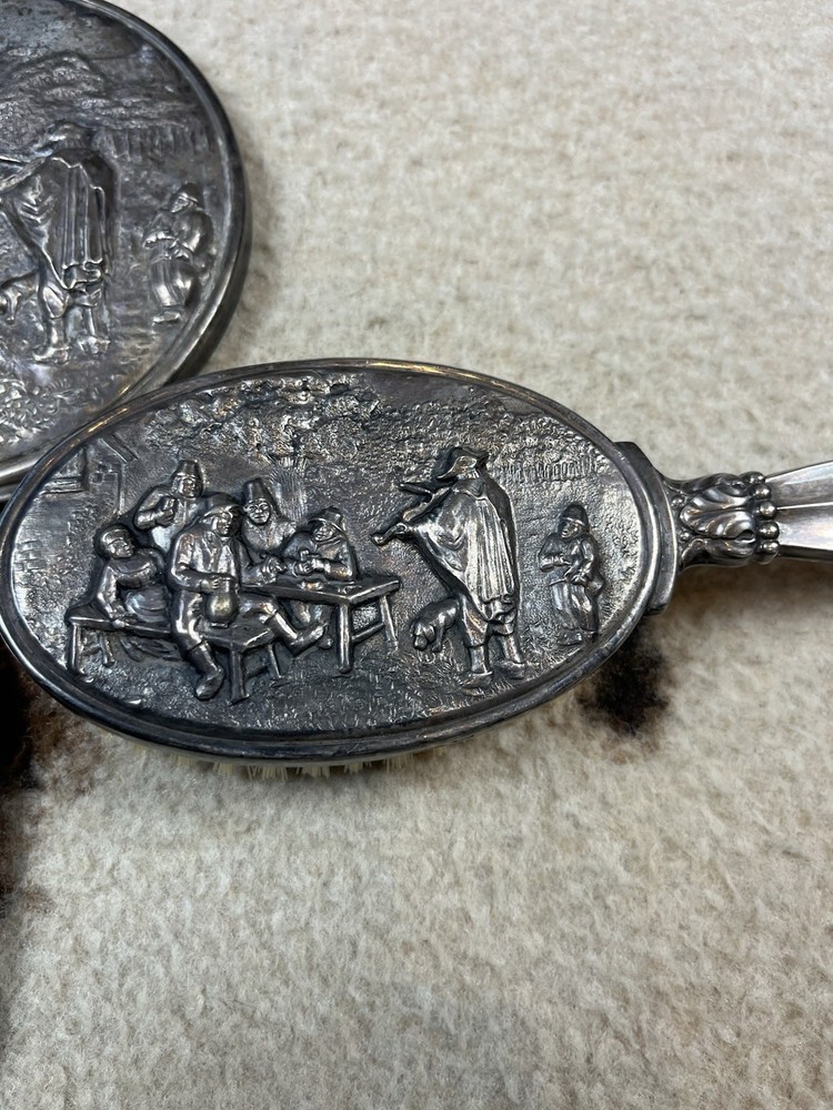 VTG Hans Jensen Denmark Silver Plate Repousse Combs & Mirror