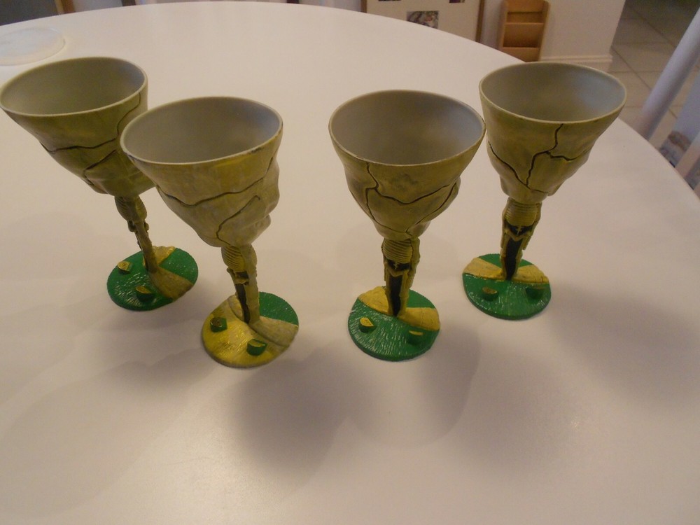 SKELETON GOBLETS (4) PLASTIC VG+ CONDITION 7" TALL