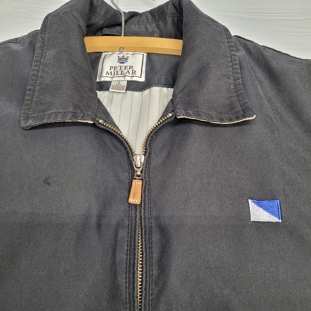Peter Millar Black Full Zip Lightweight Golf Jacket Size Large Distressed