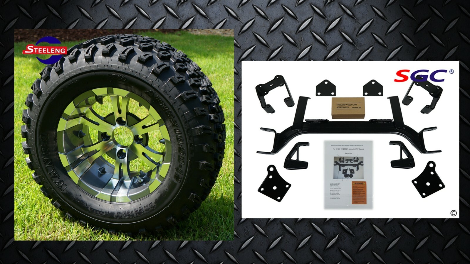 EZGO TXT ELECTRIC GOLF CART 6" LIFT KIT + 12" WHEELS and 23" ALL TERRAIN TIRES