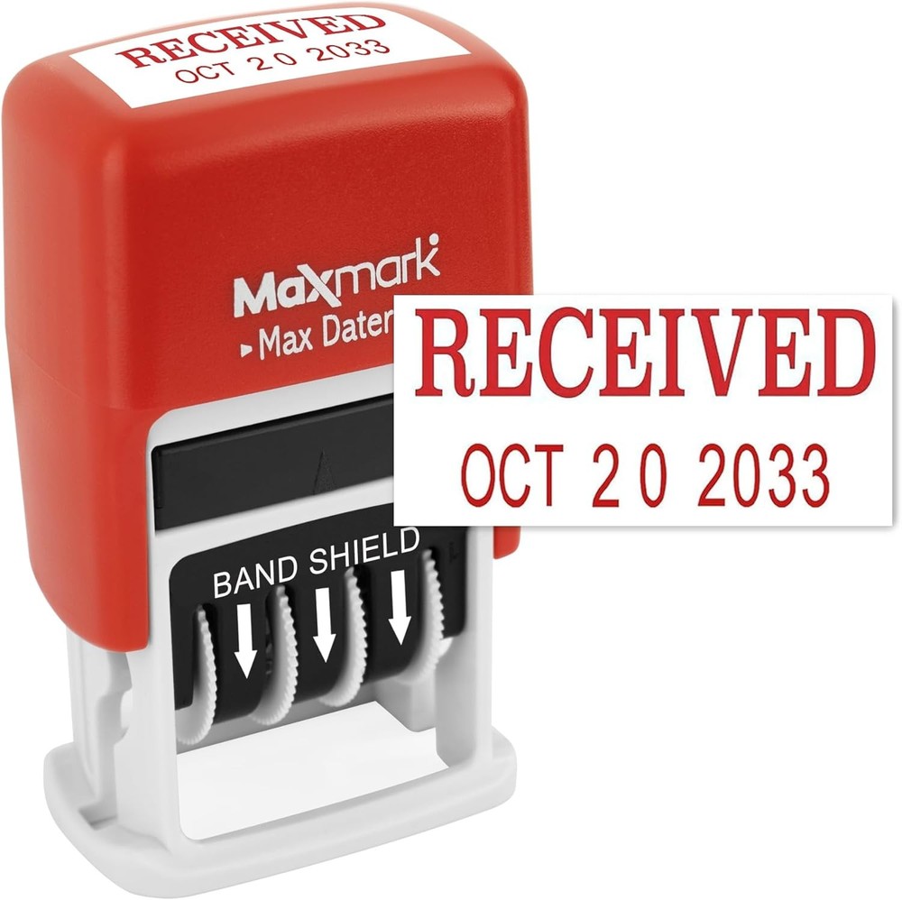 MaxMark Self-Inking Rubber Date Office Stamp with Received RECEIVED, Red