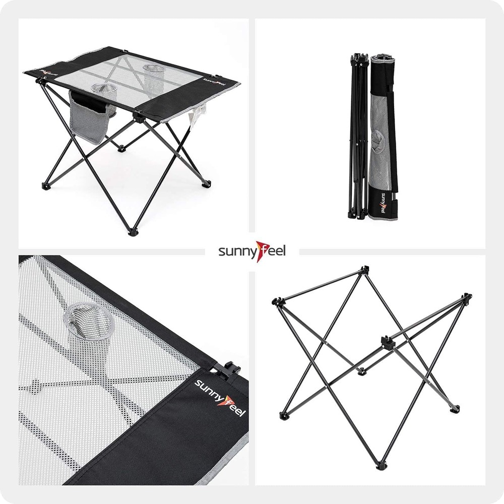 Outdoor Folding Table | Lightweight Mesh Compact Camping Table, Roll Up Top 2...