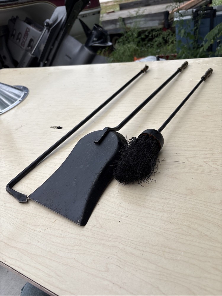 Vintage Mid Century Brass Handle Fireplace Tools Set