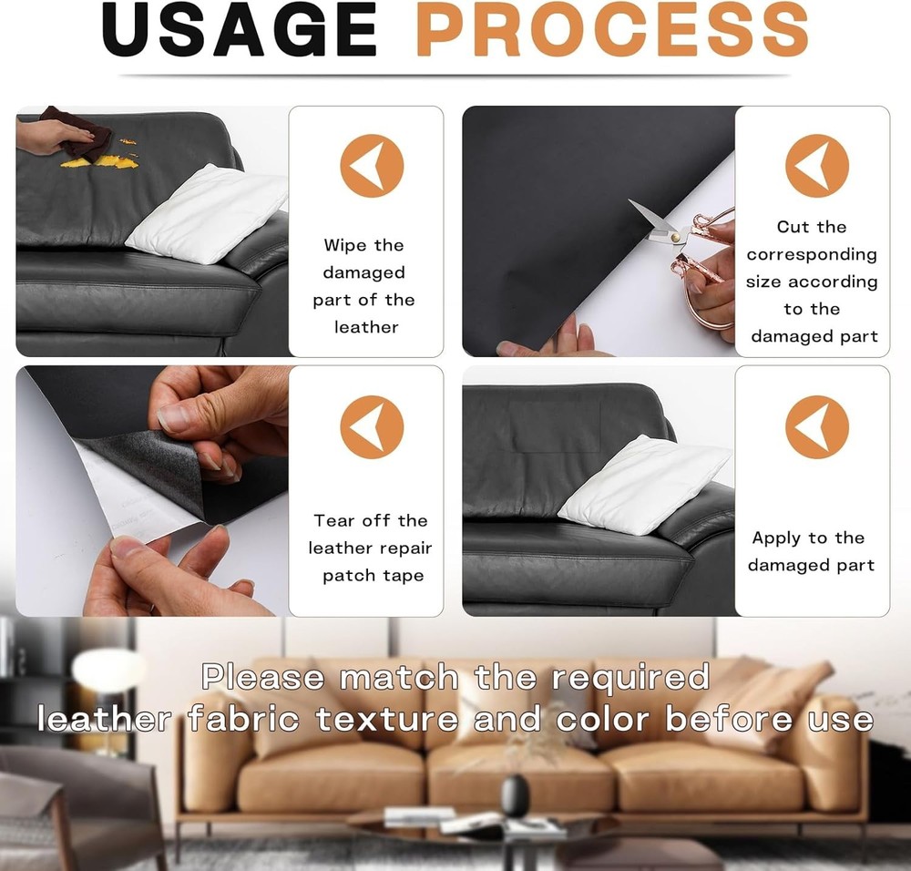 Self-Adhesive Leather Repair Patch Kit - Waterproof, Easy Fix for Sofas, Car ...