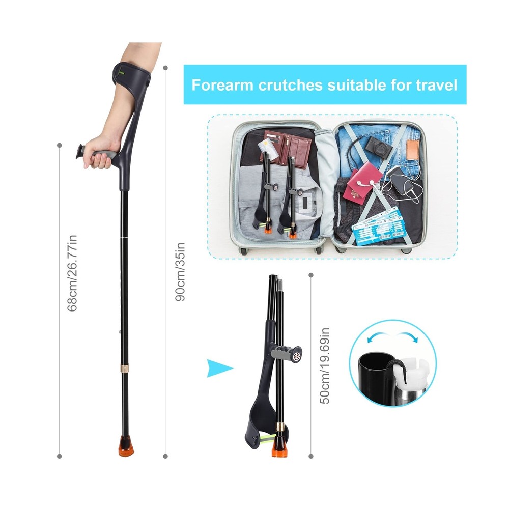 Forearm Crutches Pair, Folding Forearm Crutches Lightweight Adjustable，wi