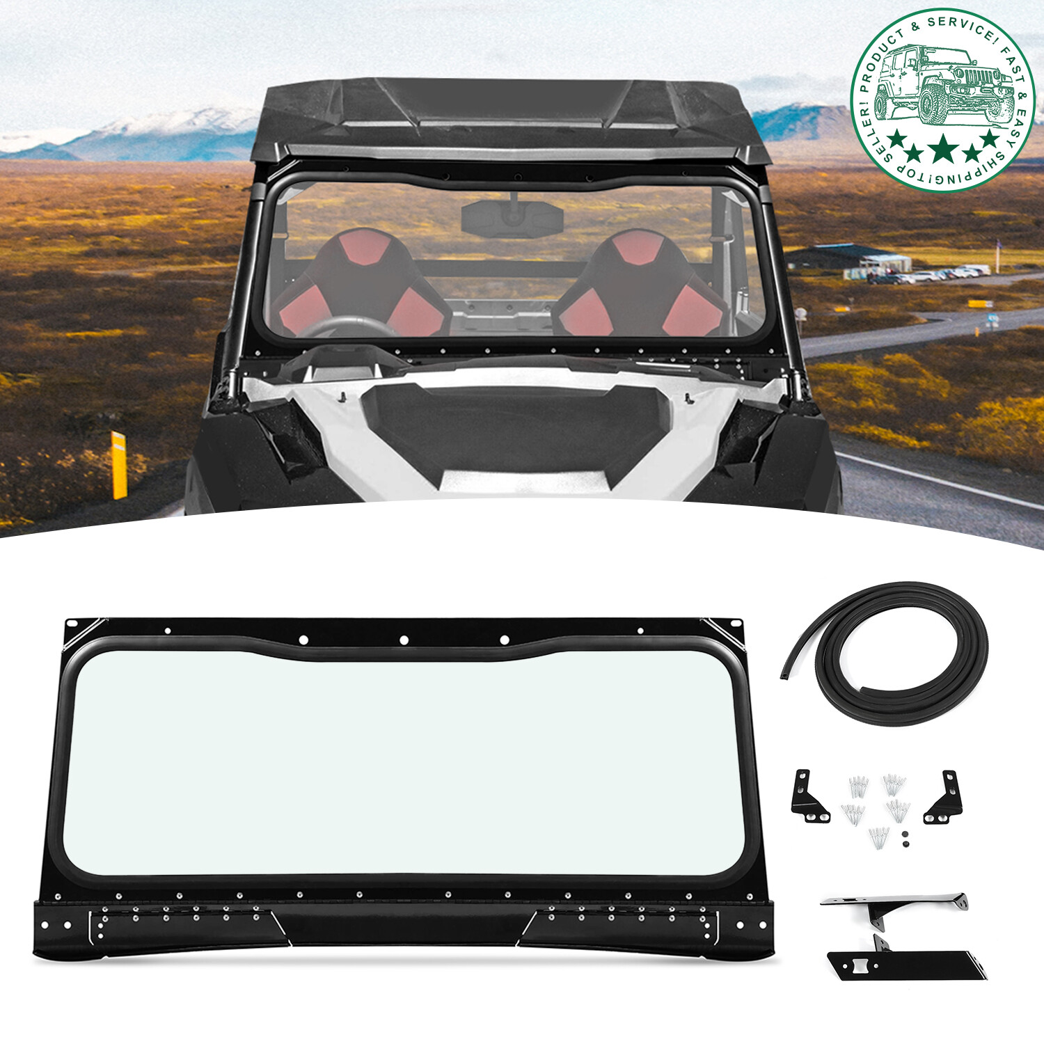 UTV Folding Front Glass Windshield For POLARIS GENERAL 1000/ 4 1000/ XP 4