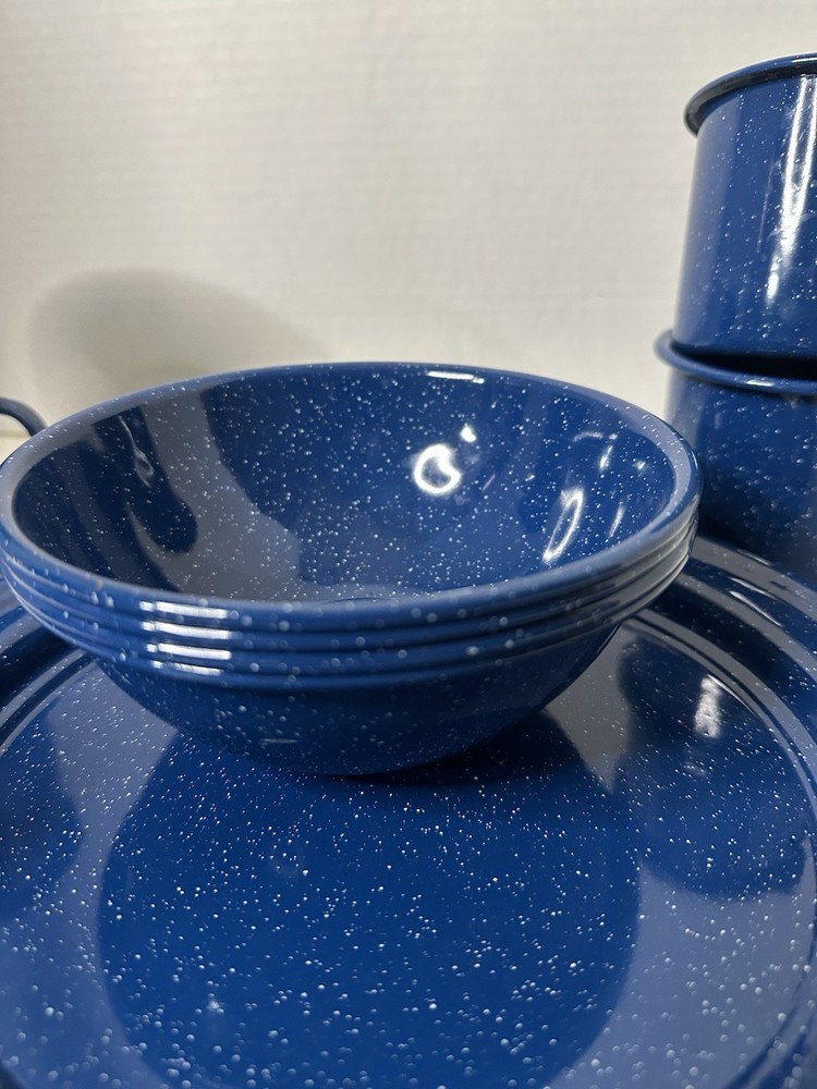 Speckled Blue Enamelware 12-Piece Dining Set for Camping