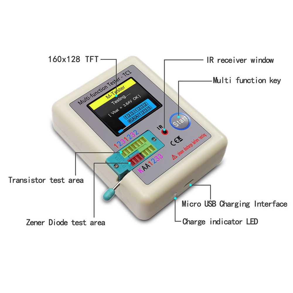 LCR-TC1 Color Display Transistor Meter Tester for Diode Triode Capacitor Tool