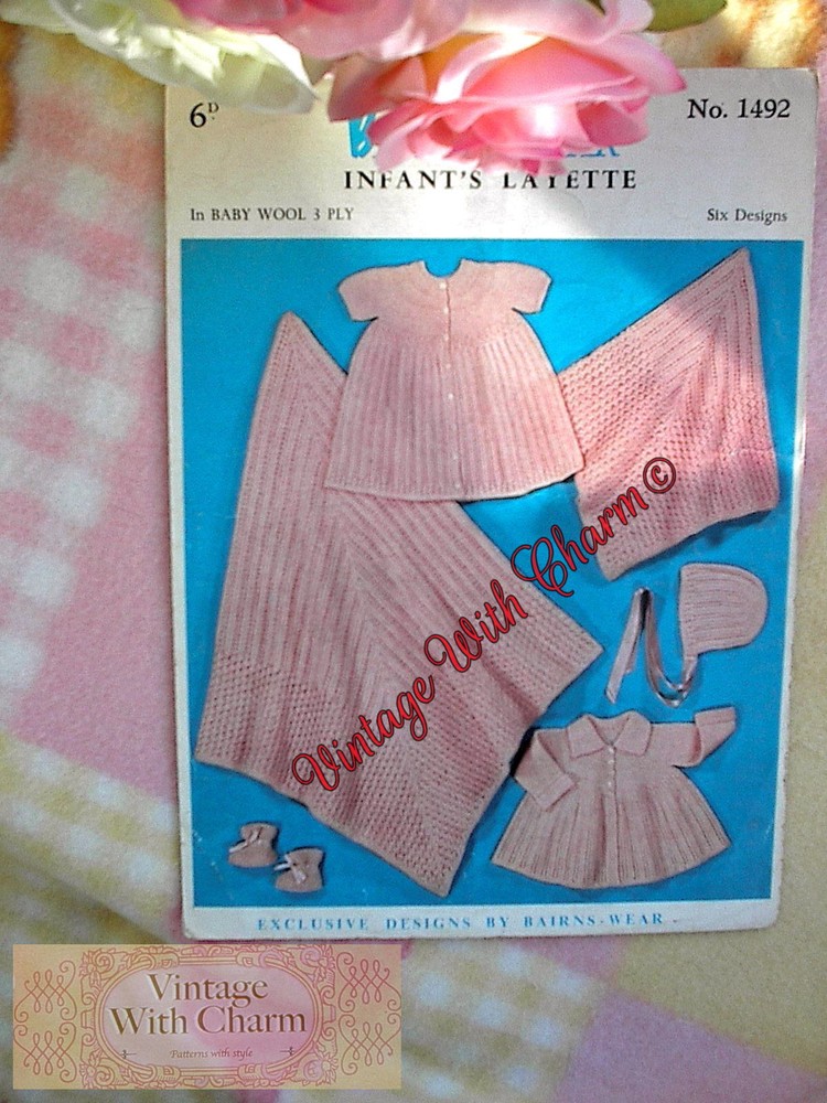 Vintage 1950s Knitting Pattern For Baby's 6 Piece Layette