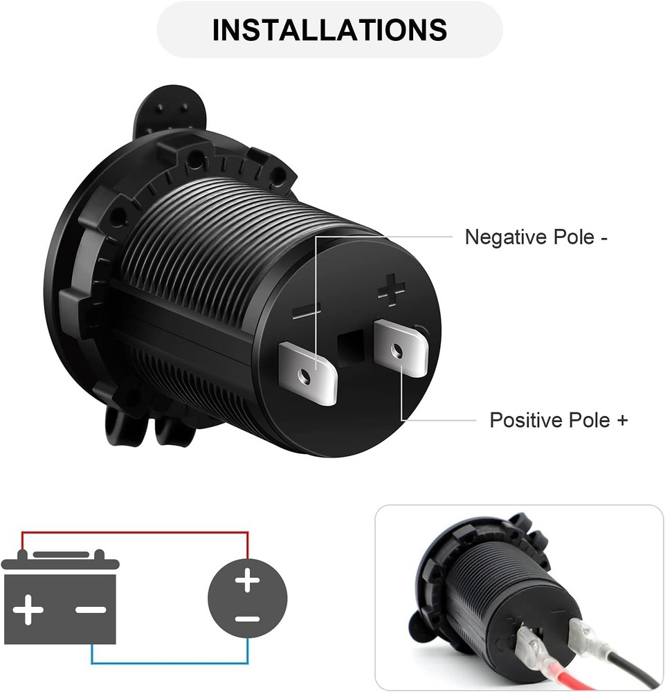 Waterproof 12V Cigarette Lighter Socket with Overload Protection for Vehicles