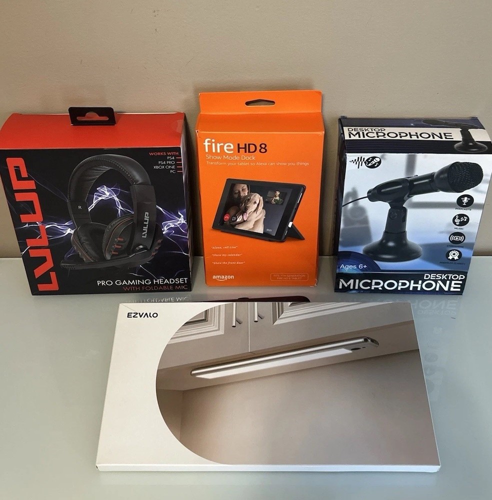 Mixed 4-item Electronics Bundle Gaming Headset Fire HD8 Dock Mic LED - Brand New