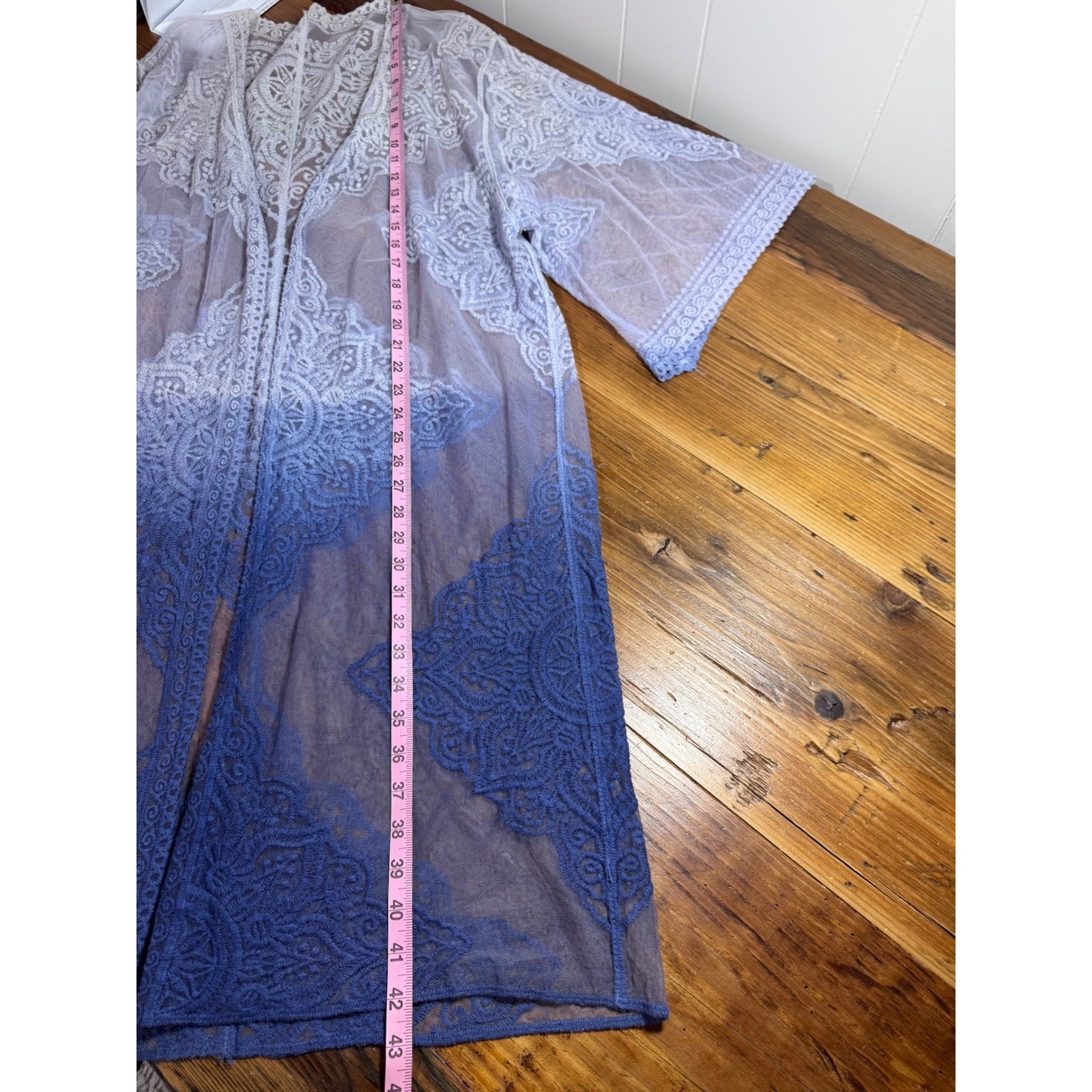Boho Lace Kimono Duster Lavender Periwinkle Ombre Sheer Festival Cardigan OS
