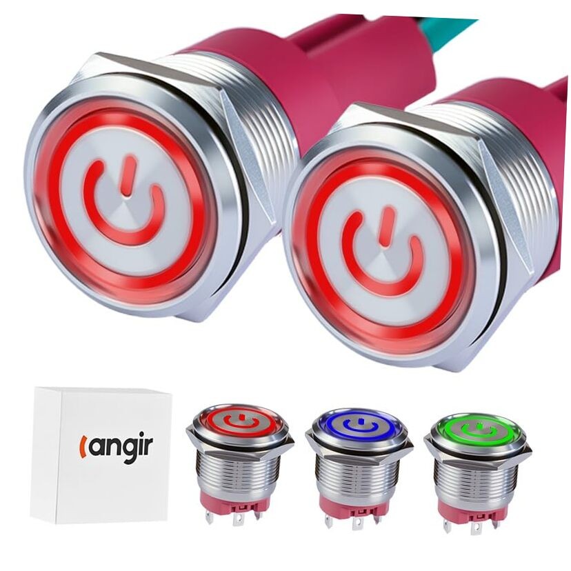 15Amp Push Button Switch，(0.75") 12V-24V Latching Push Button Switch 19mm Red