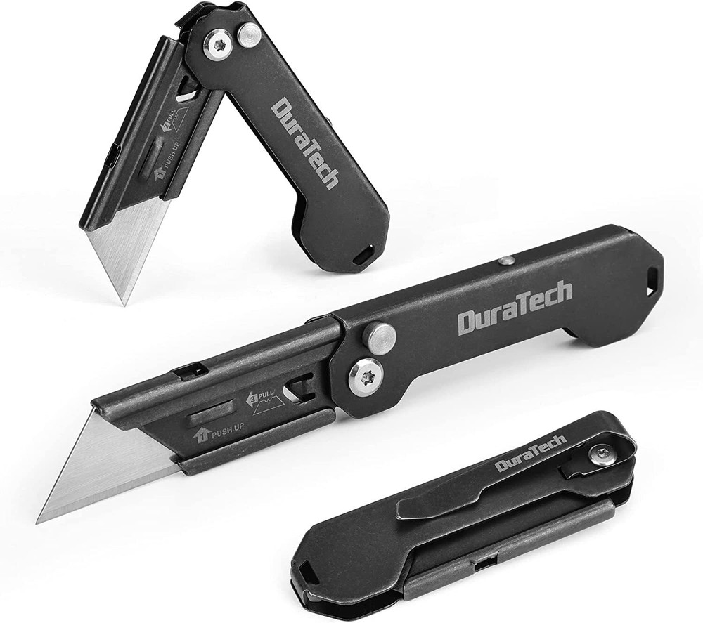 DURATECH Folding Pocket Utility Knife 2-Pack Set Stone Washed Quick Change Blade