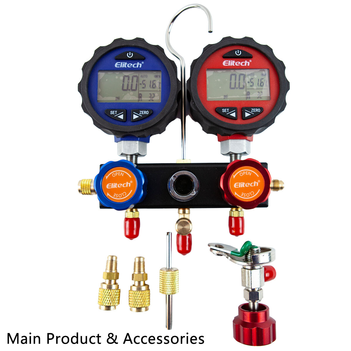 Elitech HVAC Manifold Gauge Set w/Hoses Coupler Adapter Carrying Case DMG-3B